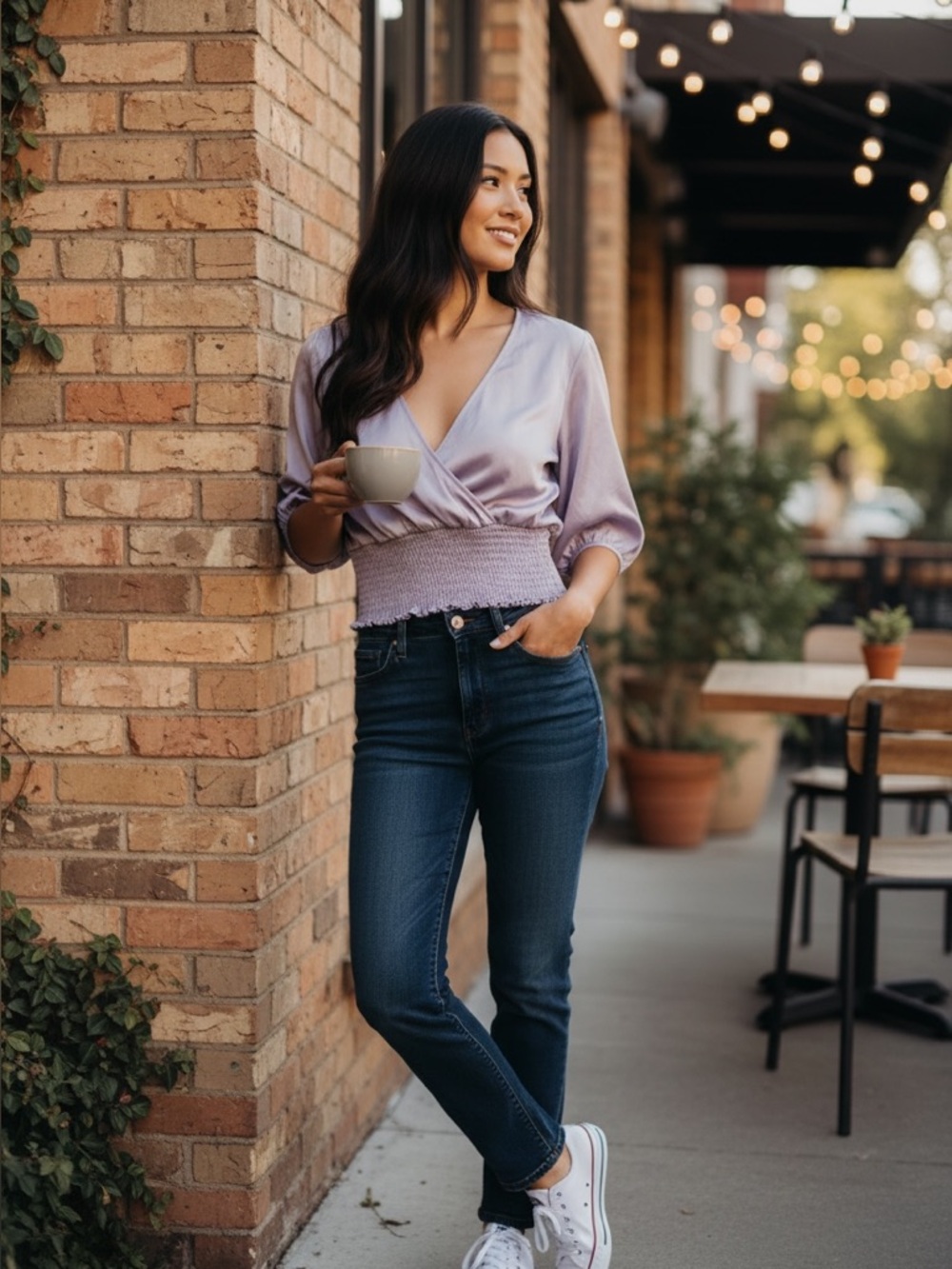 BCBG Generation Lavender Smocked Waist Blouse NWT Medium Wrap Top